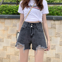 Smoky Gray high waist denim shorts womens 2021 summer New loose wide leg a-shaped Hyuna thin hot pants