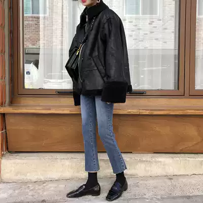 chic micro horn nine-point jeans women 2021 new autumn and winter high waist slim loose wide leg straight pants