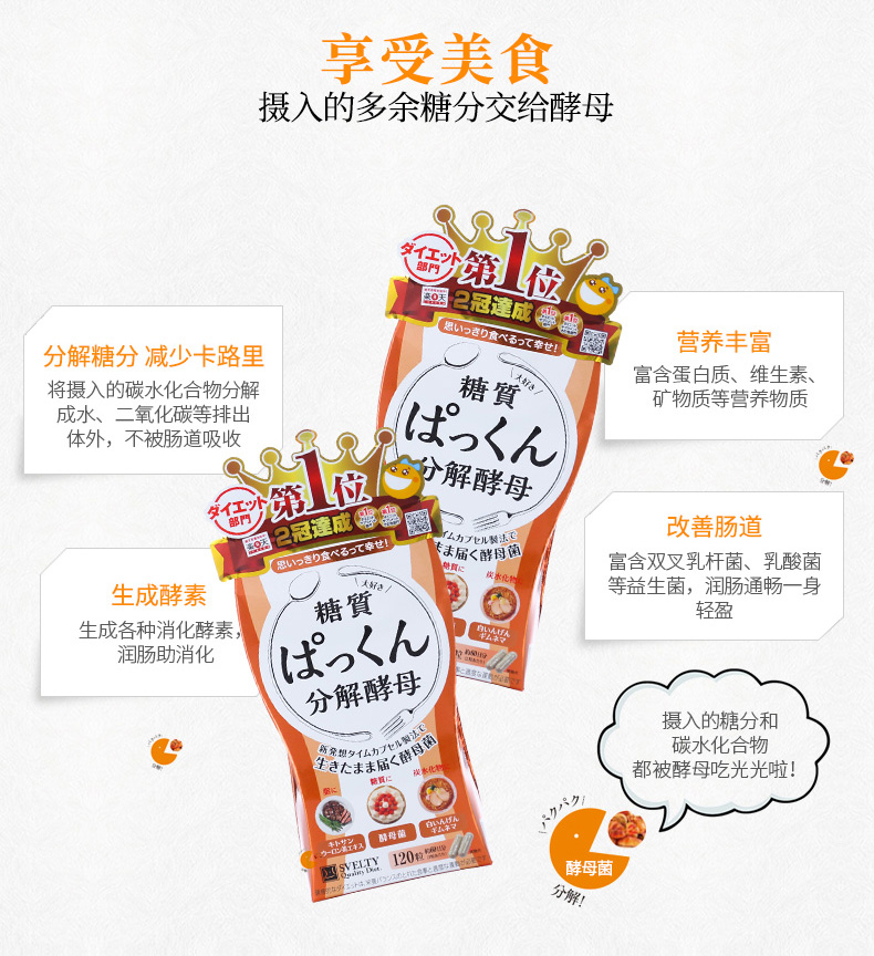 日本原产 丝蓓缇 SVELTY Pakkun 糖质分解酵母 120粒*2盒 图9