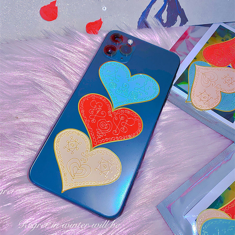 Thai handicraft Buddha brand authentic Ajahn Nong Sanxin mobile phone sticker mobile phone protective shell sticker card blue red powder set