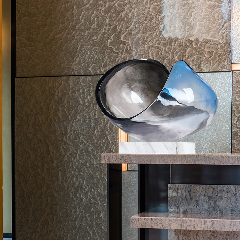 Gold Yellow Round Transparent Sculpture Synthetic Resin Pendulum Hotel Lobby Dining Room-like Dining Room Table Swing Accessories