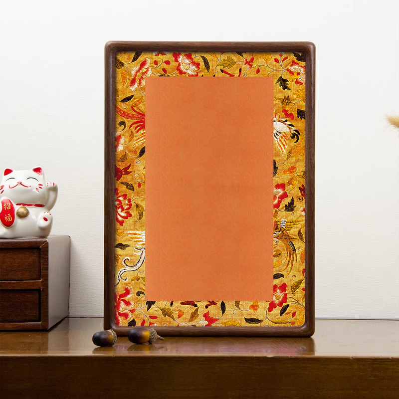 Vintage Colored Micro-Printed Cardboard Collector-Grade Chinese-Style Solid Black Walnut Wood Photo Frame 6inch 8inch A4 Picture Frame Mounting