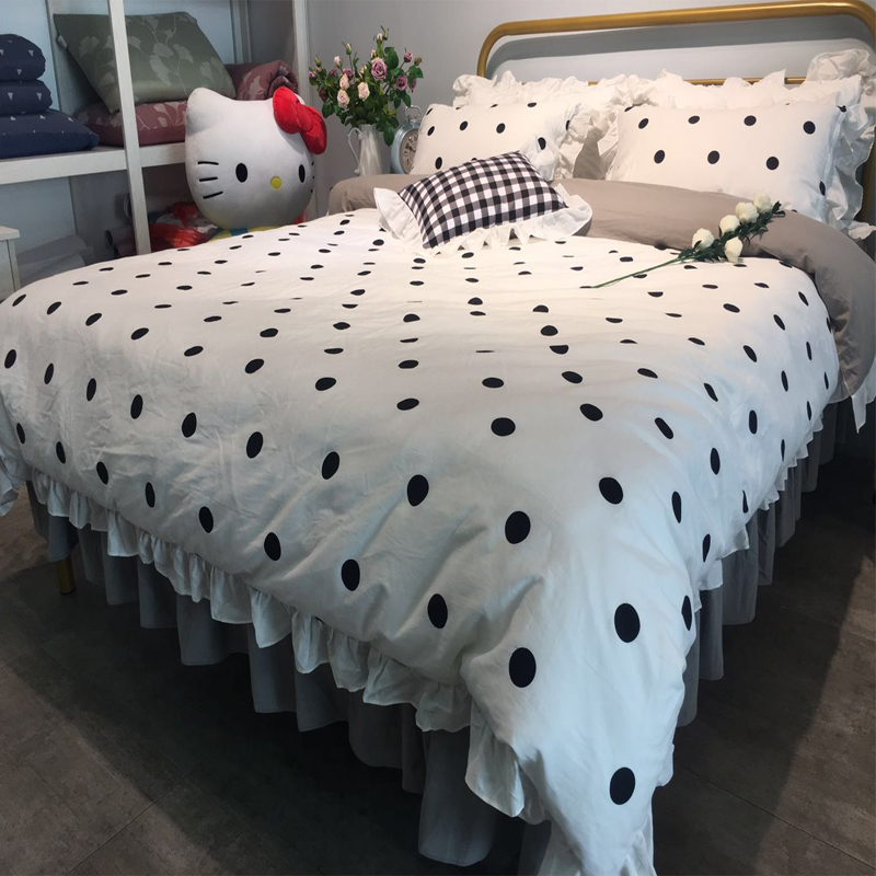 ins little fairy bed dresses 4 pieces princess wind all cotton pure cotton lotus leaf side quilt cover girl heart naked sleep 1 8 bed linen