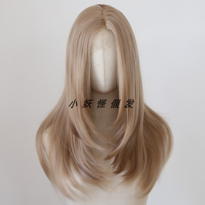 Light Brown Honey Gold Lace Front Synthetic Wig with Bangs, Realistic and Natural Full Head Wig