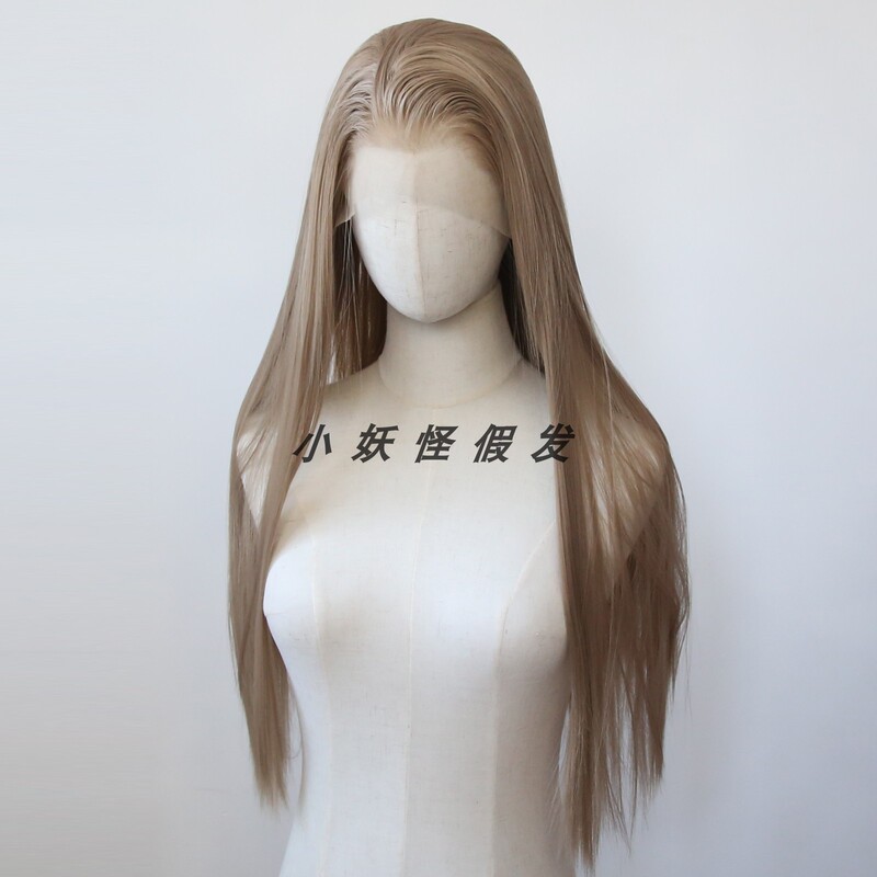 Light Brown Honey Gold Front Lace Synthetic High-Temperature Fiber Wig Realistic Natural European and American Long Straight Hair Full Wig Set