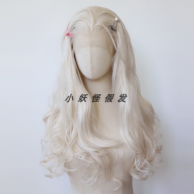 Platinum Synthetic Fiber Lace Front High-Temperature Fiber Wig Realistic European and American Platinum Color Large Wavy Hair Full Wig