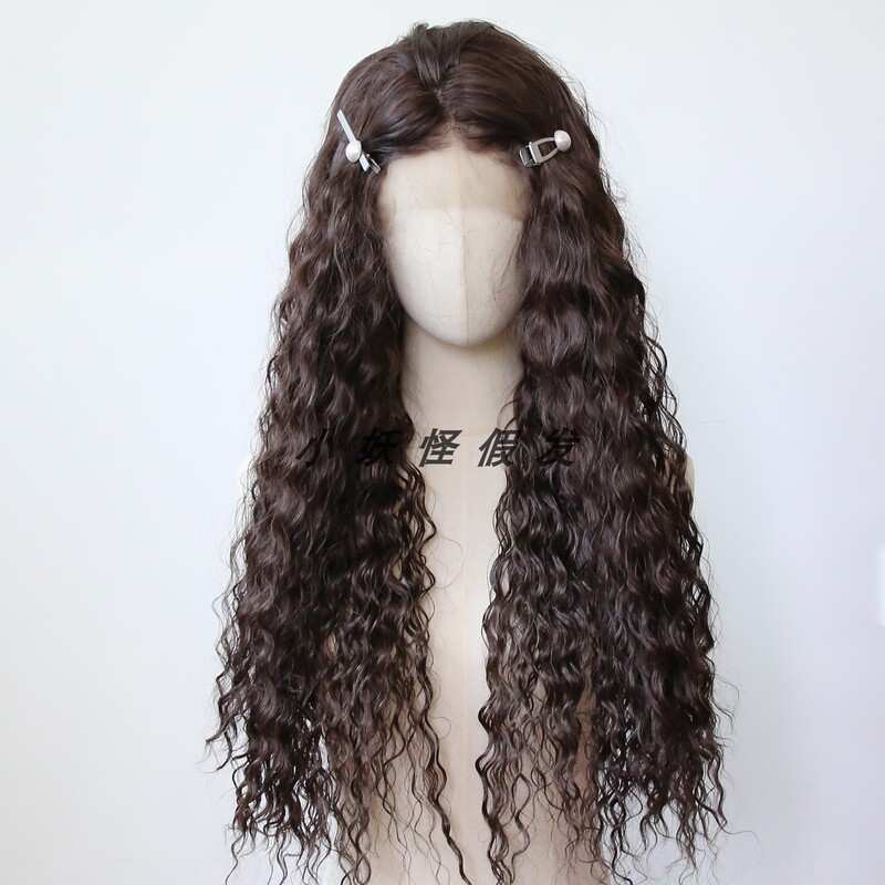 Chestnut Lace Front Synthetic High-Temperature Fiber Lace Wig Chocolate Dark Brown Wavy Wool Long Curly Hair Full Wig
