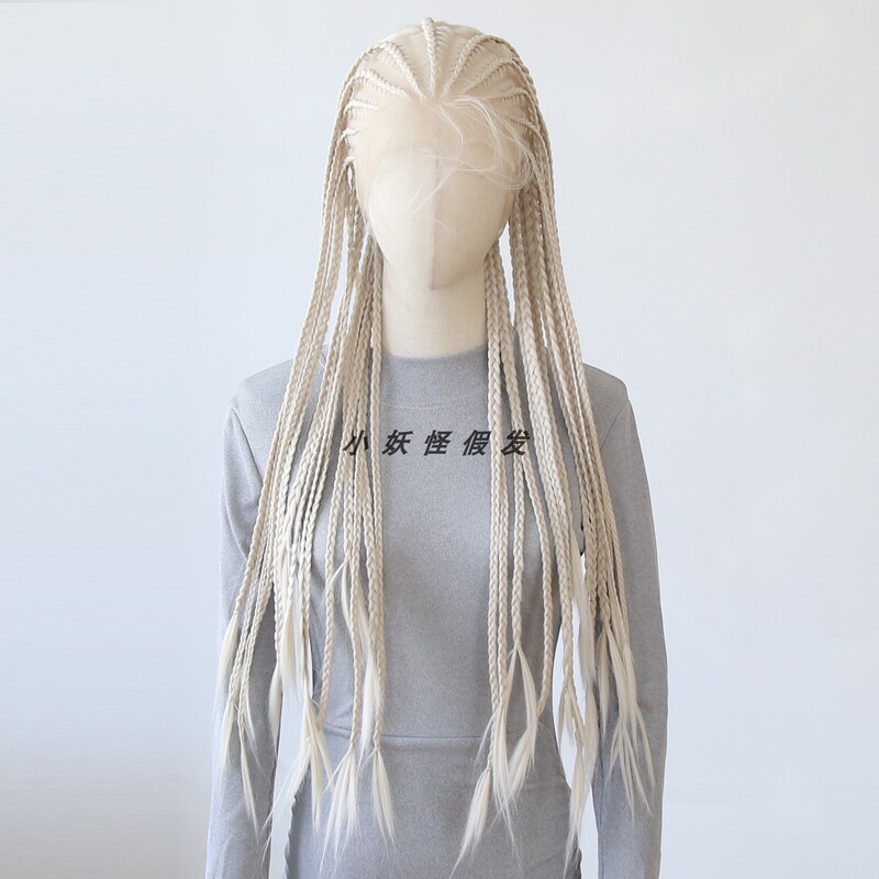 Off-White Dreadlock Wig, Full Lace Synthetic Fiber, Full Head African Braided Long Hair Wig Set, Braided Wig
