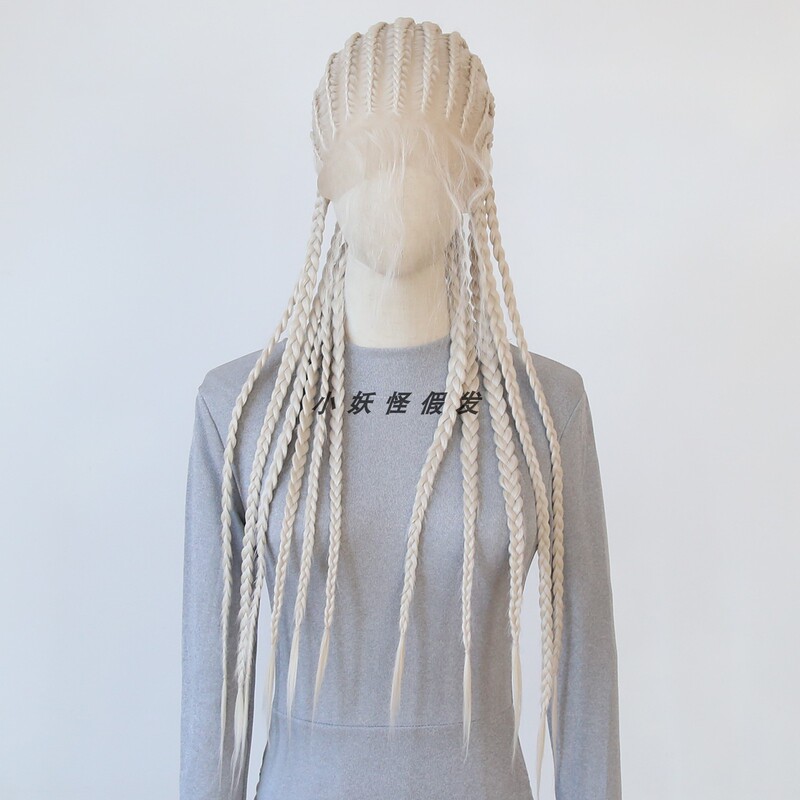 Platinum Braided Wig with Full Lace, Synthetic Fiber, Three-Strand Platinum Thick Braids, Full Wig Set Braidedwig
