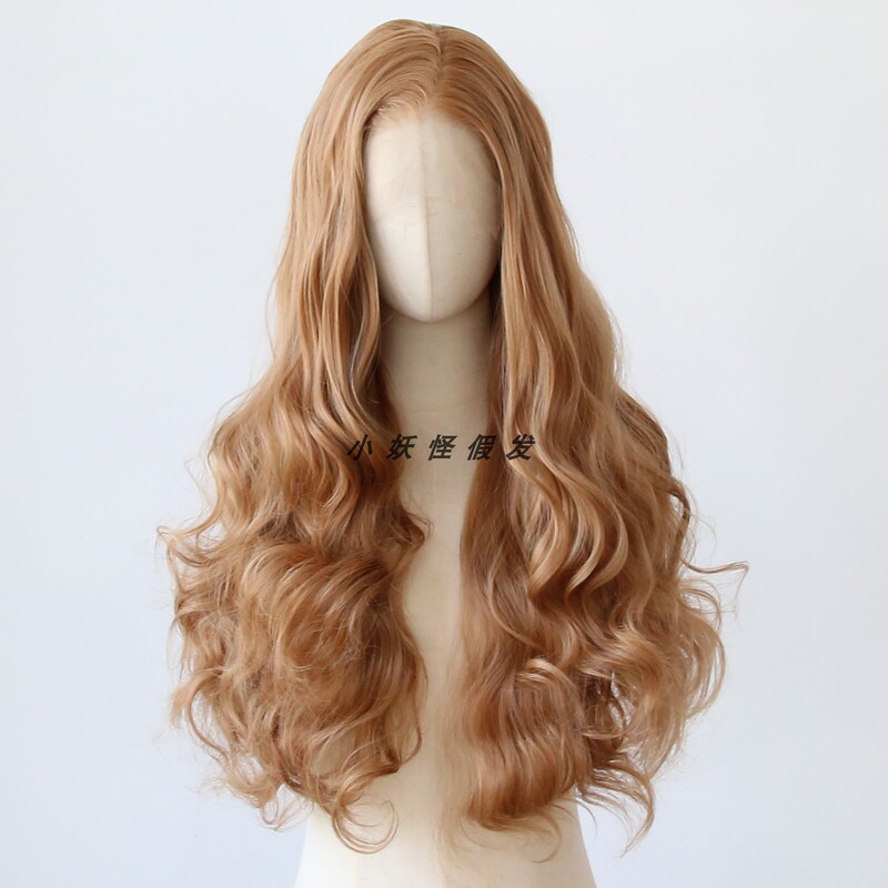 Strawberry Golden Brown Lace Front Cos Full Wig, Brightening and Realistic, Large Wavy Curls, High-Temperature Fiber Full Wig Set