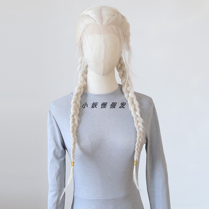 Black Braided Lace Front Full Wig High-Temperature Fiber Thick Braids Cosplay Full Wig Set Multicolor Rainbow Color
