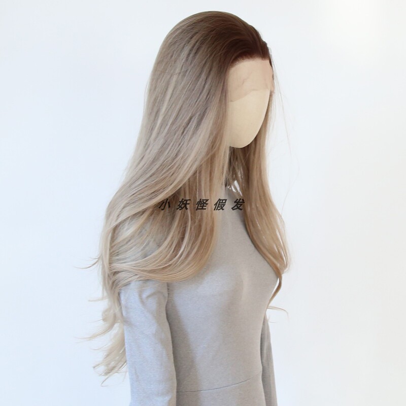 Gradient Brown-Gold Big Wave Lace Front Wig, Atmospheric Brown-Gold Long Curly Hair, Naturally Brightening Full Wig Set