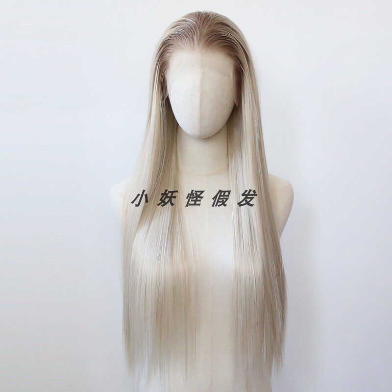 Gradient Dirty Platinum Blonde Lace Front European and American Style High-Temperature Fiber Full Head Wig Realistic Brightening Natural Full Wig Set