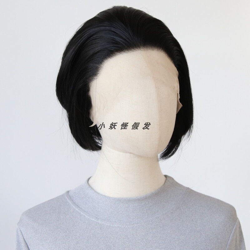 Natural Black Short Bob Wig for Men, Lace Front Wig, Realistic Synthetic Fiber Full Wig