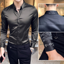 White shirt mens long-sleeved Korean version of the trend handsome slim ice silk business dress casual velvet thickened warm shirt