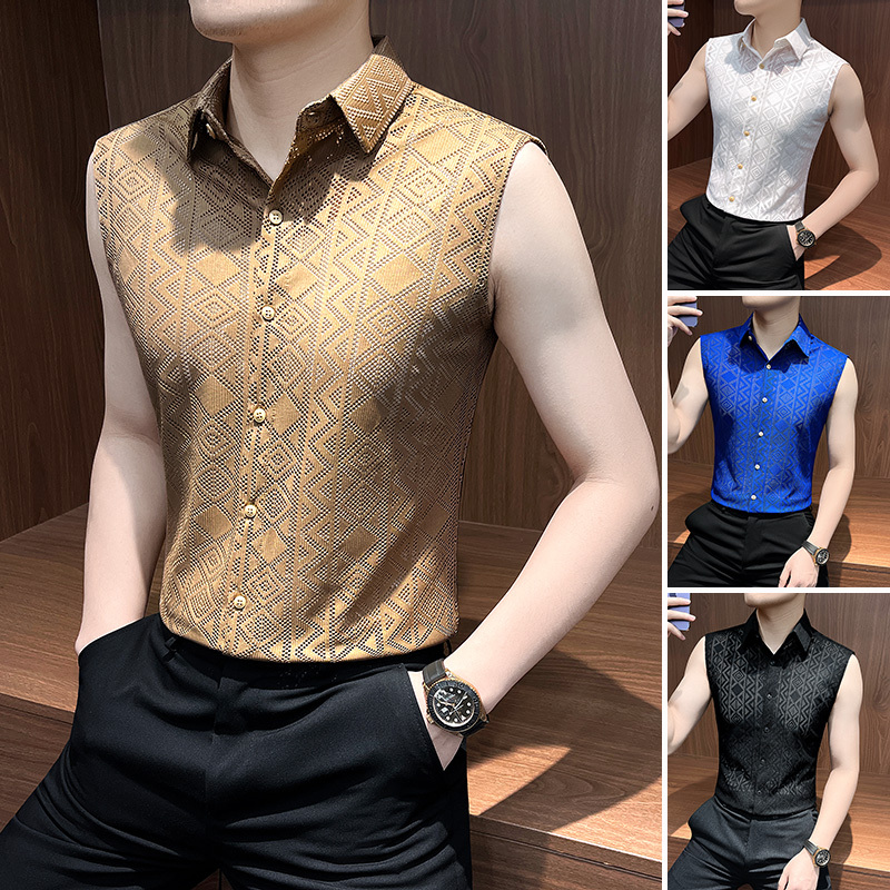 Hollow-Out Men's Shirt 2026 New Style Ice Silk Thin Trendy Cool Summer Vest Sleeveless Tank Top for Men