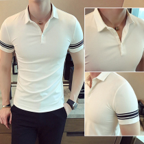 Polo shirt mens short-sleeved slim Korean version of the trend personality fashion collar t-shirt Tide brand ice silk mens lapel t-shirt