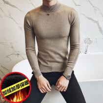 Semi-high-neck mens sweater velvet thickened warm winter 2019 new Korean slim-fit middle-neck base sweater