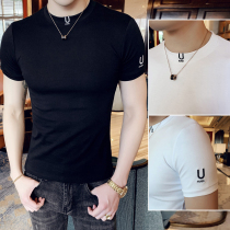 Mens short-sleeved t-shirt 2020 new fashion slim personality handsome fashion brand tight half-sleeve ice silk base shirt men