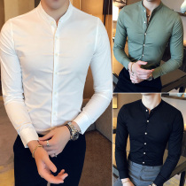 Stand-up collar shirt mens long-sleeved slim spring 2020 new Korean version of the casual trend handsome fashion high-end shirt