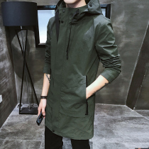 Spring and autumn mens windbreaker 2021 new slim handsome Korean version of the trend in the long section with a hood leisure jacket men thin section