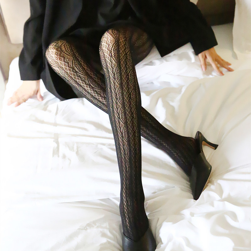 Retro Hollowed-out Vertical Stripe High Play Seamless Integrated Fall Inner Lap Pants Socks Jacquard Beauty Legs Silk Socks Net Socks Sexy Stripes