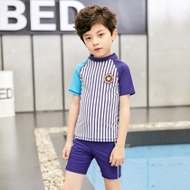 New childrens swimsuit Boys middle and large childrens youth swimming trunks suit Students short sleeve long sleeve split sunscreen swimsuit