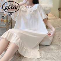 Japanese Sleeping Skirt Woman Summer Pure Cotton Fairy Princess Wind Polo Minus age lace French style short sleeve palace Sexy Pyjamas
