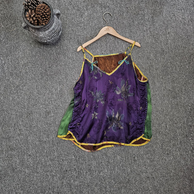 Medieval-Style High-End Floral Handmade Embroidery Tassel Patchwork V-Neck Camisole Summer New Vintage Versatile Women's Tank Top