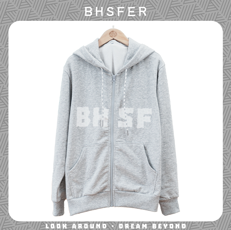 Skyline Sweatshirt, Non-Fleece, Heather Gray, Zip-Up Hoodie with Bhsf Print of Campus Architecture