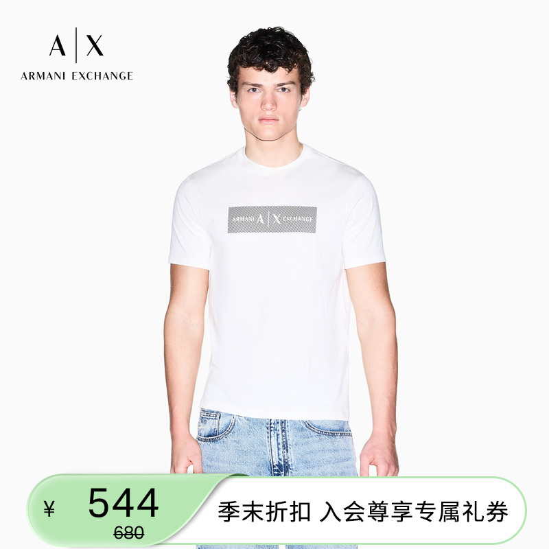 Armani Exchange/Armani 26 Spring and Summer New Men's Round Neck Short-Sleeved Right Shoulder Printed Cotton T-Shirt