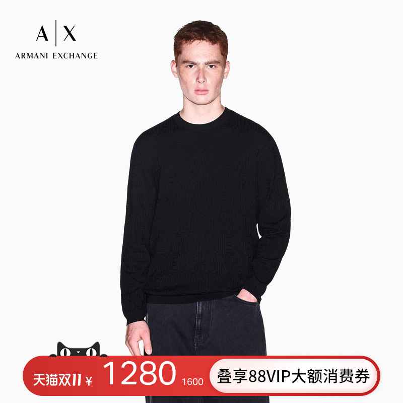 Armani Exchange/Armani's New Autumn and Winter Men's Blended Round-Neck Business Jacquard Pullover Knitwear