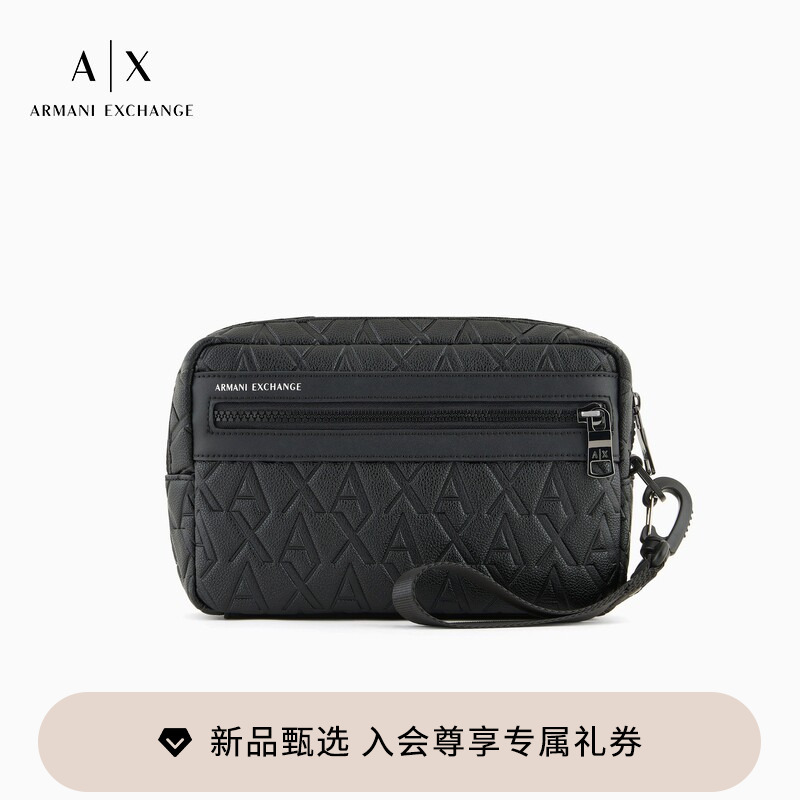 Armani Exchange/Armani Men's Zippered Monogram Clutch with Wrist Strap for Business and Casual Use Official Armani Exchange/Armani Men's Zippered Monogram Clutch with Wrist Strap for Business and Casual Use Official