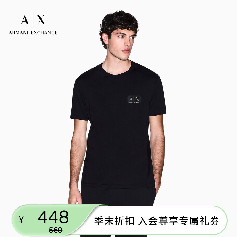 Armani Exchange/Armani's 26Th Spring and Summer New Men's Round Neck Short-Sleeved Right-Shoulder Pure Cotton T-Shirt