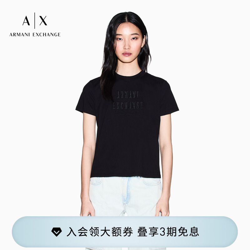 Armani Exchange/Armani Spring and Summer New Women's Round Neck Short-Sleeved Embroidered Pure Cotton Thin T-Shirt
