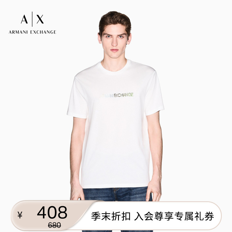 Armani Exchange/Armani Men's and Women's Couple's Round-Neck Short-Sleeved Embroidered Pure Cotton Casual T-Shirt