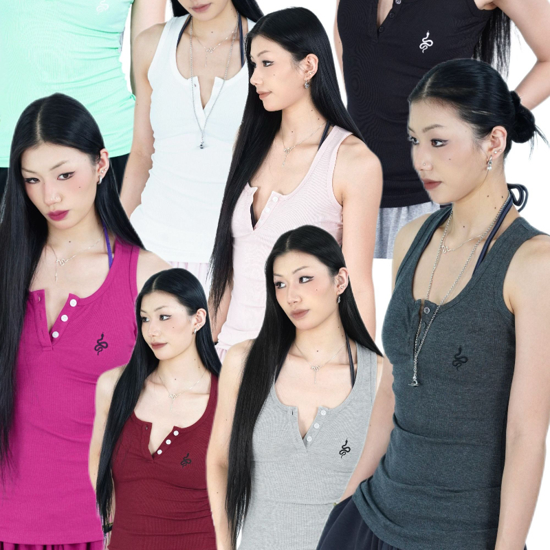 Suans Original LAOSHU Snake Pattern Button Vest Versatile Slim Fit Casual Stylish Top Tank Top Camisole Suans Original LAOSHU Snake Pattern Button Vest Versatile Slim Fit Casual Stylish Top Tank Top Camisole