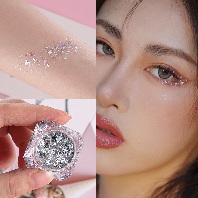 Qi Wei's Same Style Glue-Free Gel Glitter Four-Pointed Star Butterfly Dried Flower Makeup Face Decoration for Bride Stage Makeup
