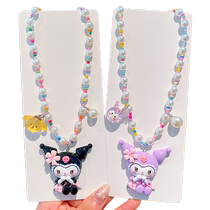 Girls Cute Cartoon Kuromi Necklace Little Girl Princess Decoration Girls Pearl Hanging Chain Trendy Baby Pendant