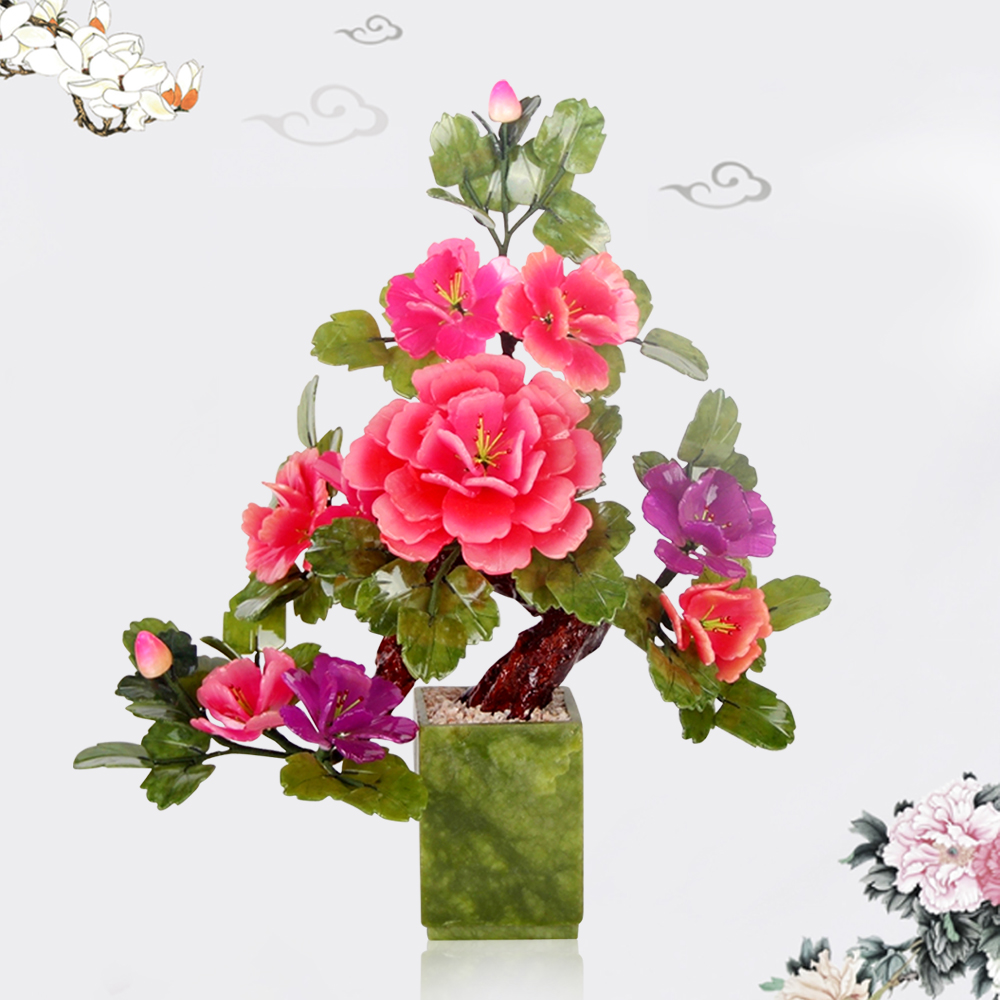 Natural Peony Flower Jade Jade Pendulum Jade Pendulum Decoration Chinese Ornament Craft Gift Pendulum Decoration Modern Home Jingtai Blue Decoration Bonsai