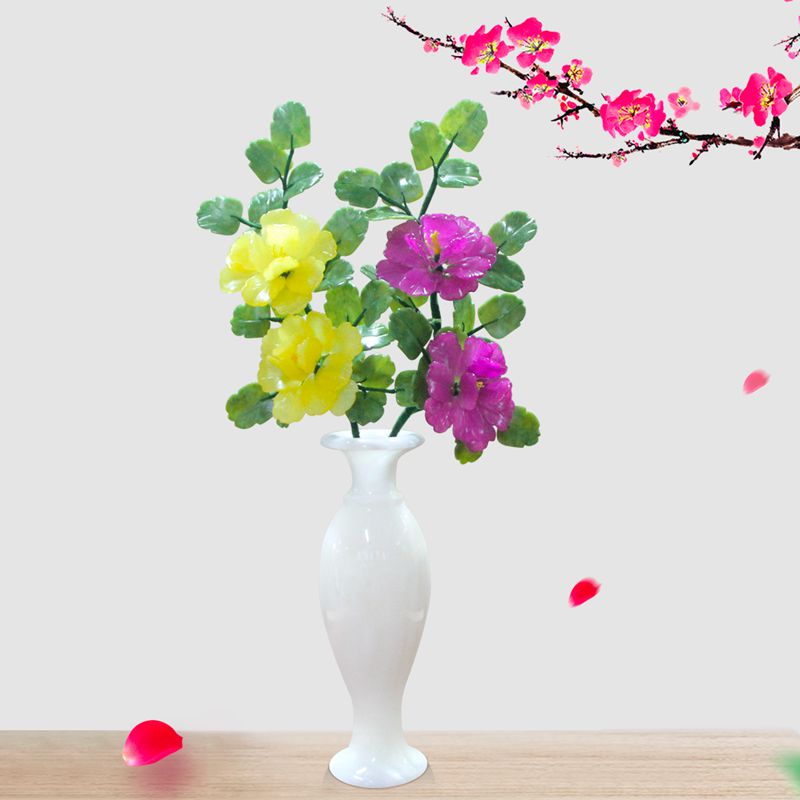 Old Beijing Palace Series: Flower Branches Vase Flower Arrangement Peony Flowers High Quality Natural Jade Bonsai Pendulum