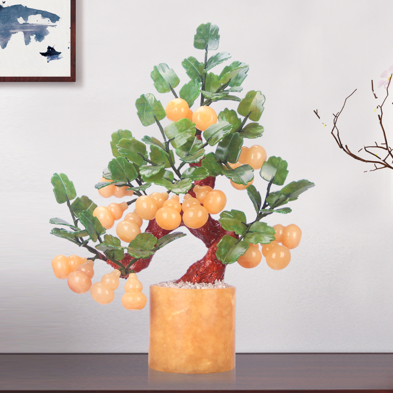 Natural topaz gourd ornaments living room home accessories jade tabletop living room new Chinese decorations bonsai ornaments