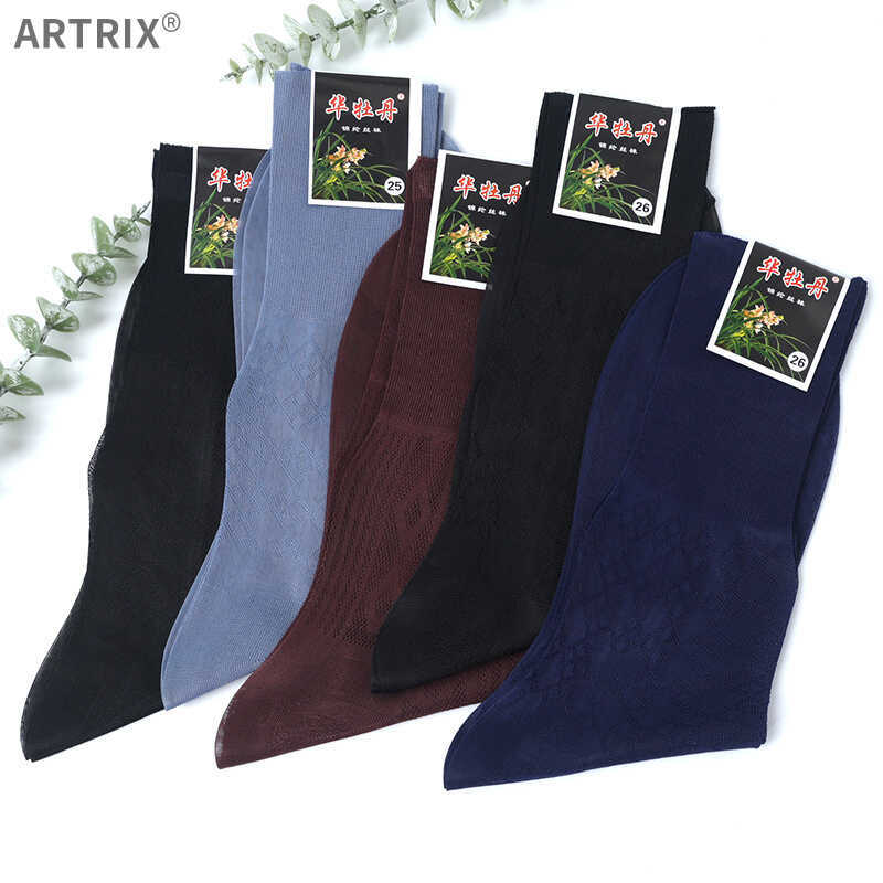 Elderly People's Peony Flower Pattern Nylon Socks, Traditional Loose-Fitting Thin Nylon Silk Socks for Middle-Aged and Elderly Men