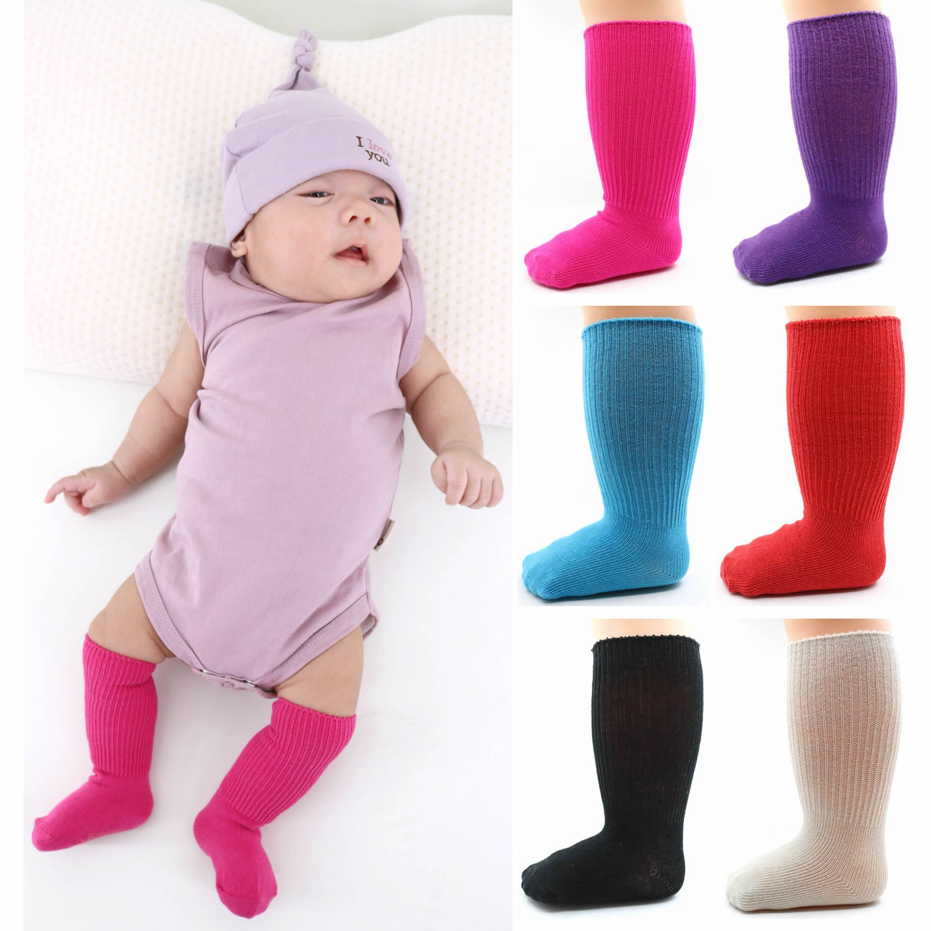 Baby newborn children's colored pure cotton midtube socks midlength