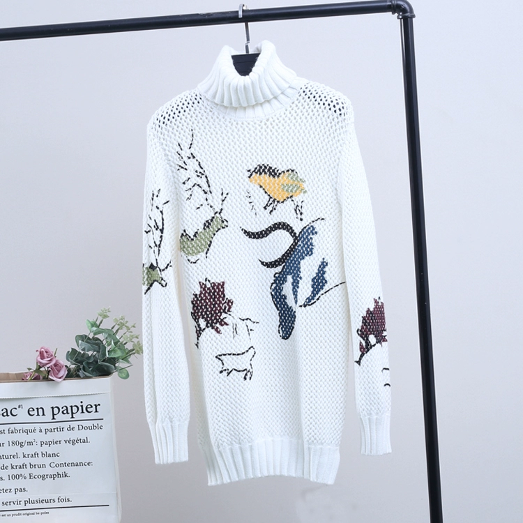 XKing 【】 20 bộ quần áo xuân cao cổ cao tươi tắn và thanh lịch kiểu áo len trắng giản dị 025 - Vòng cổ áo len