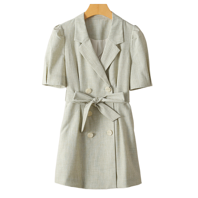 Xking【Jia】2026 New Summer Clothing for Women, Green Suit Collar Short-Sleeved Elegant Dress 015