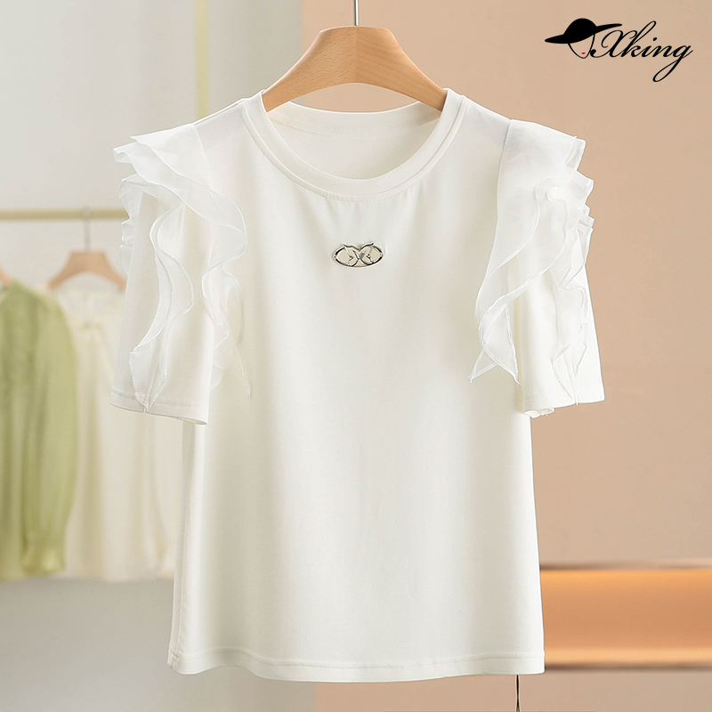 【Hang*Zuo】Round Neck Ruffled Casual Short-Sleeved T-Shirt Summer New Style Women's Clothing 922