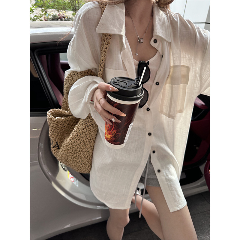 White Linen Shirt for Women, 2026 Autumn New Style, Lazy Style, Loose Casual Shirt, Long-Sleeved Solid Color Versatile Top