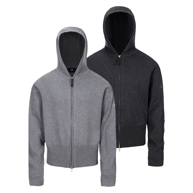 Catsstac Balaclava Hooded Cardigan Wool Sweater, Hooded Design with a Relaxed Feel, Double Zipper