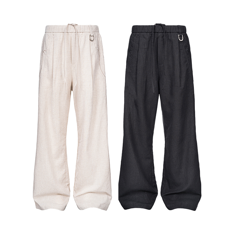 Catsstac Eternal Flower Lyocell Linen Pants, Relaxed Fit, Straight-Leg Casual, Breathable and Refreshing
